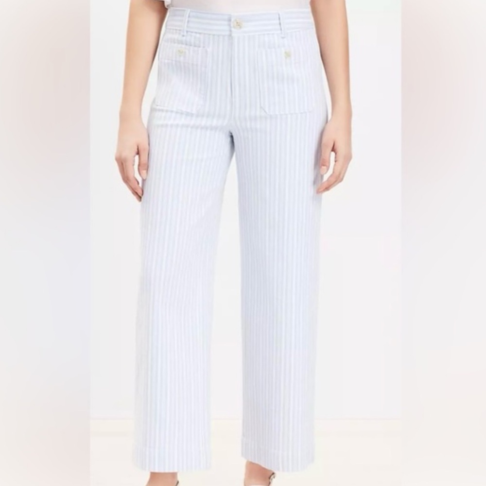 LOFT Light Blue & White Striped Wide-Leg Jeans